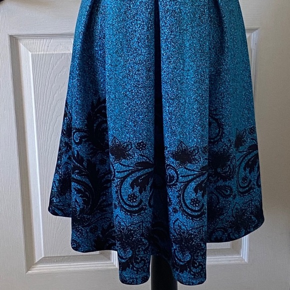 Teal & Black Paisley Print Fit & Flare Dress - Picture 3 of 12